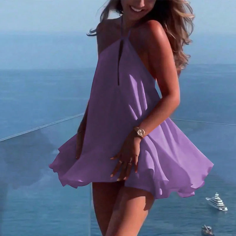 Off Shoulder Dress Elegant Sleeveless Hollow Out Backless
