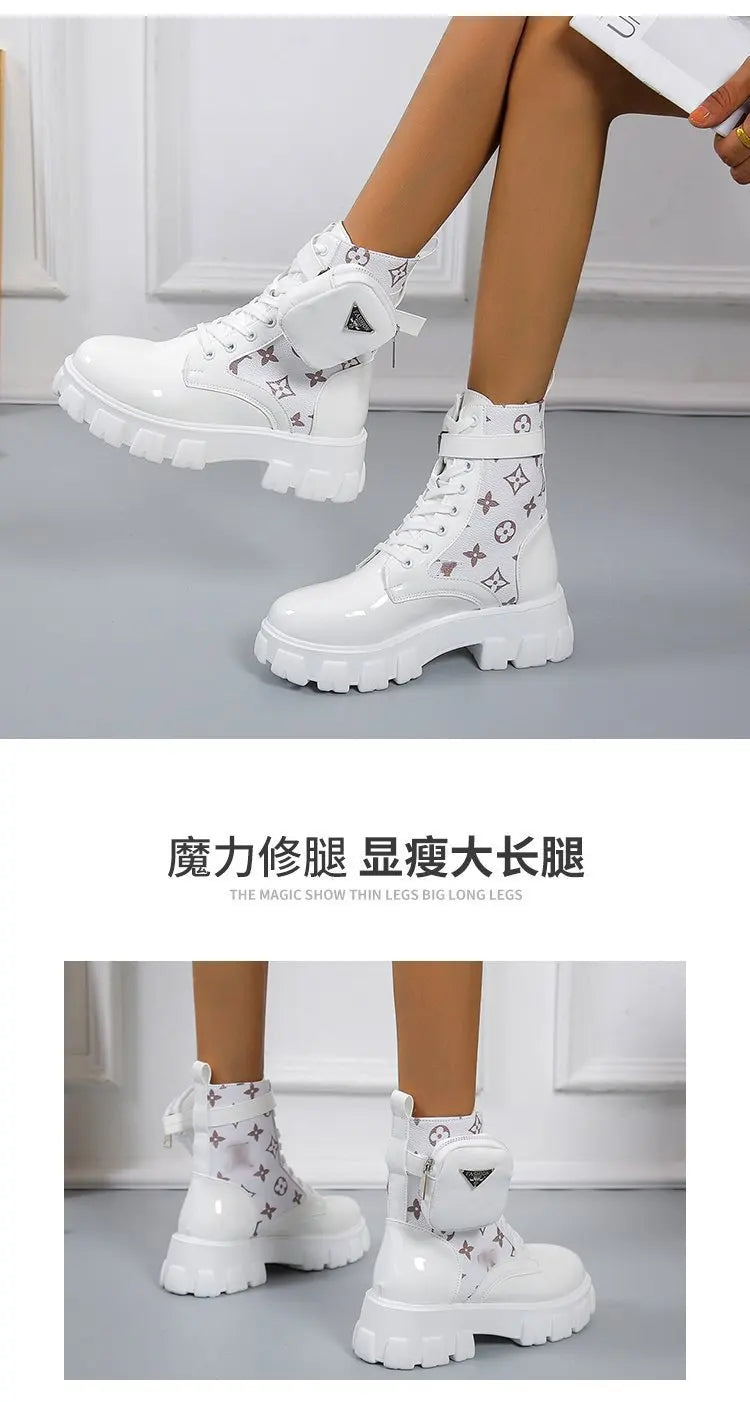 BLACK and White Ankel Boots Goth Platform Boots Snow Booties Woman
