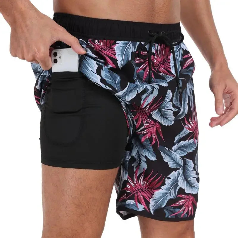 Men's Drawstring Printed Swimsuit Men Quick Dry Beach Shorts