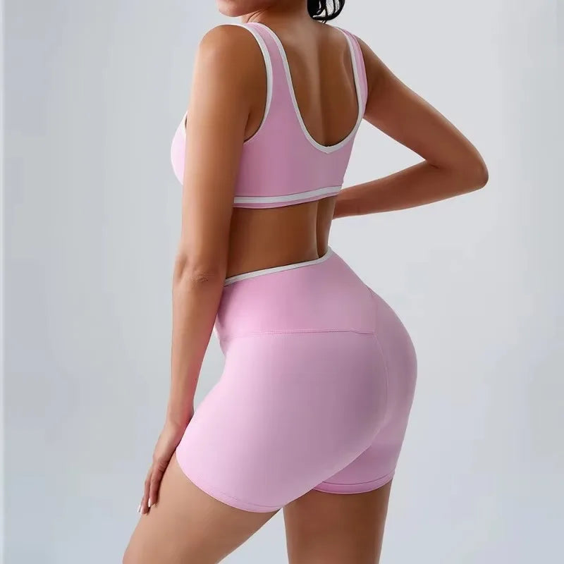 Seamless Yoga Sets Sports Fitness cross waist Waist Hip-lifting Shorts Bra Suit