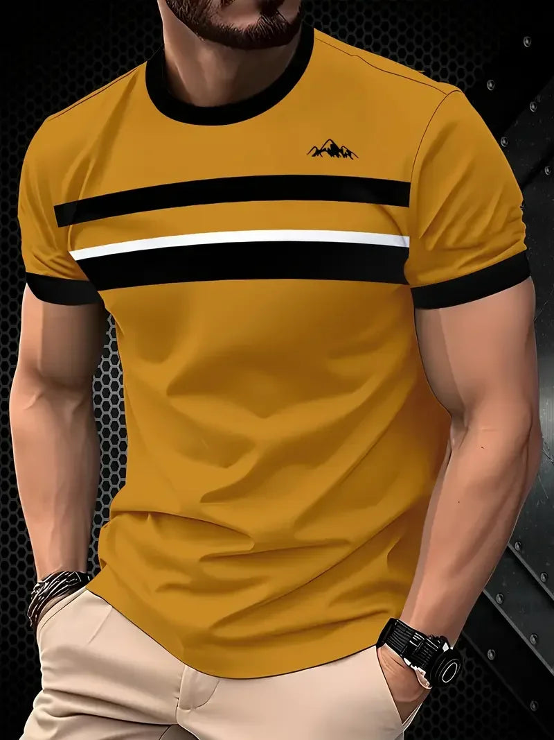Classic Summer Men's T-shirt Loose Street Stripe Print Short Sleeve Round Neck