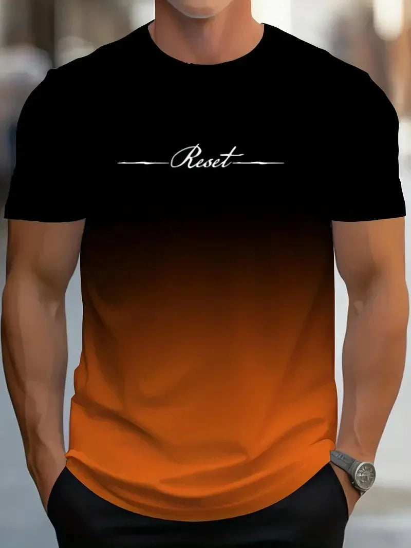 New Men's Gradient Letter 3D Printed T-shirt Summer Leisure Outdoor Sports T-shirt Quick Dry Short Sleeve