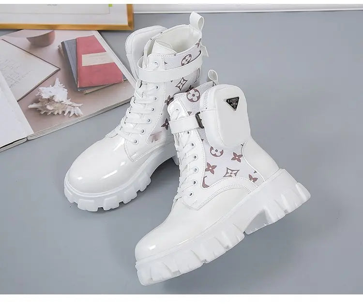 BLACK and White Ankel Boots Goth Platform Boots Snow Booties Woman