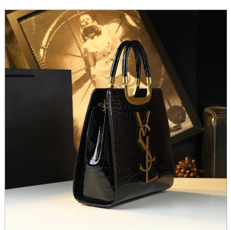 High-grade light luxury handbag Tote bag women's crocodile print single shoulder crossbody bag black Burgundy black-Burgundy-