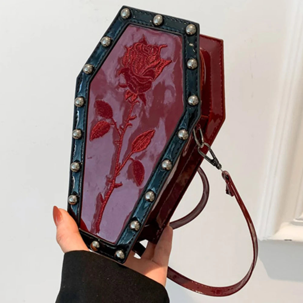 Women Coffin Satchel Purse Cartoon Gothic Coin Purse Strap Adjustable Casual Spider Coffin Bag