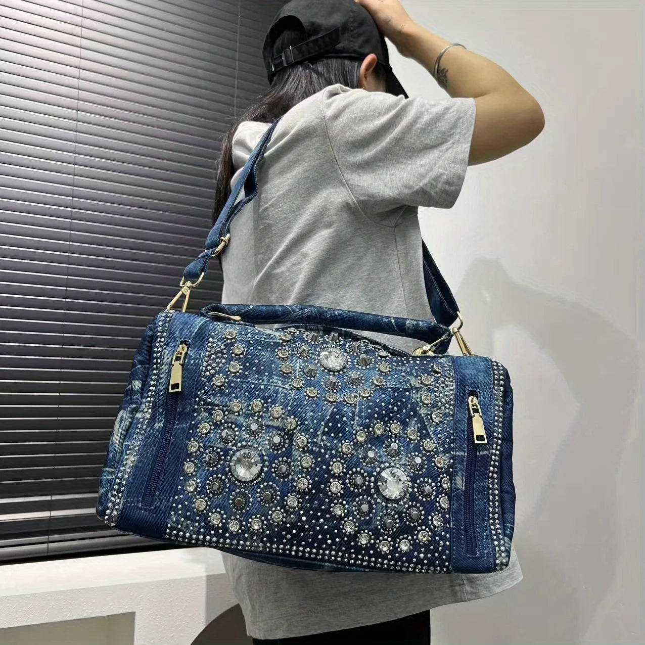 Gemstone inlaid elegant handbag, Boston bag, personalized street style