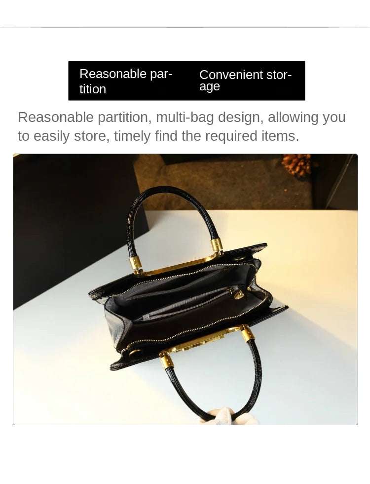 High-grade light luxury handbag Tote bag women's crocodile print single shoulder crossbody bag black Burgundy black-Burgundy-
