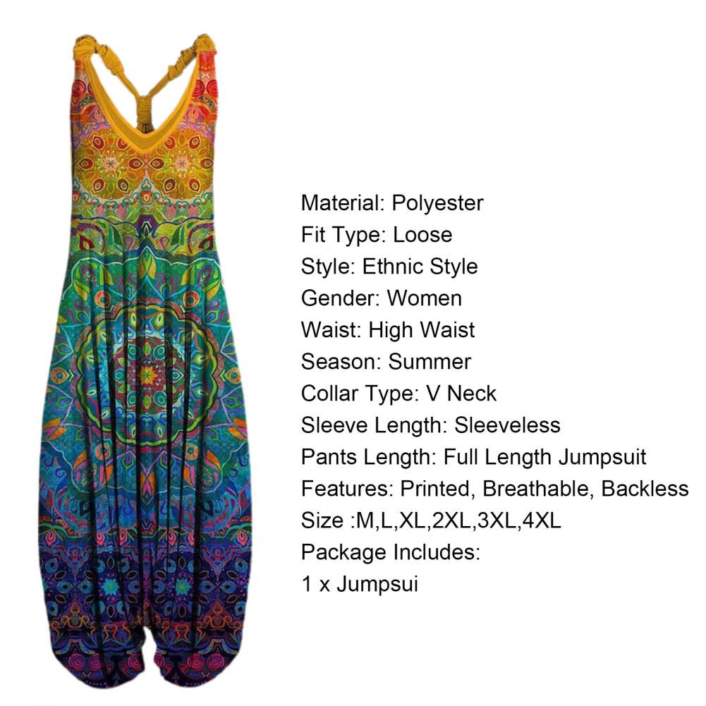 Harem Romper One-piece Jumpsuits Overalls Womens Abstract Print Backless