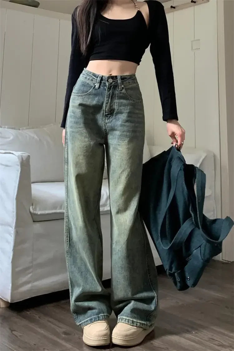 High-waisted Slimming Jeans Casual Bell Bottoms Straight-leg Long Pants For Women
