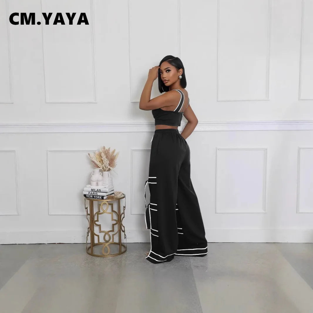 Striped Patchwork Bowknot Split Wide Leg Jogger Trousers