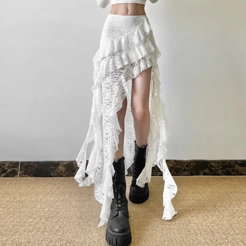 Gothic Skirt Women's Lace High waist Casual Aesthetic Long Skrit Hip hop