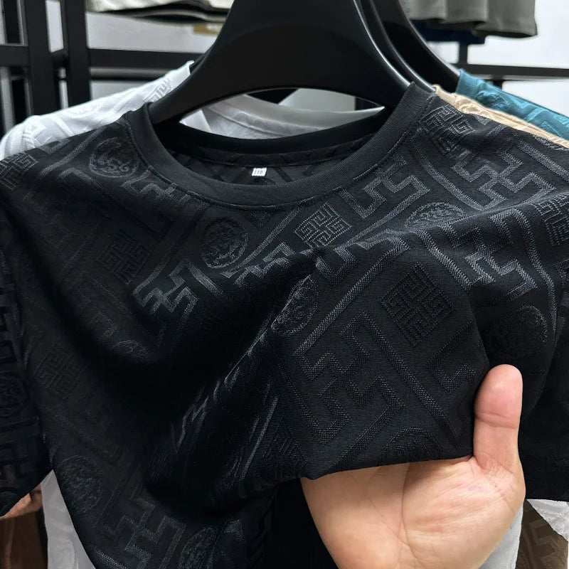 Silk Breathable Short Sleeve Men O-neck Top Cool Comfortable T-shirt