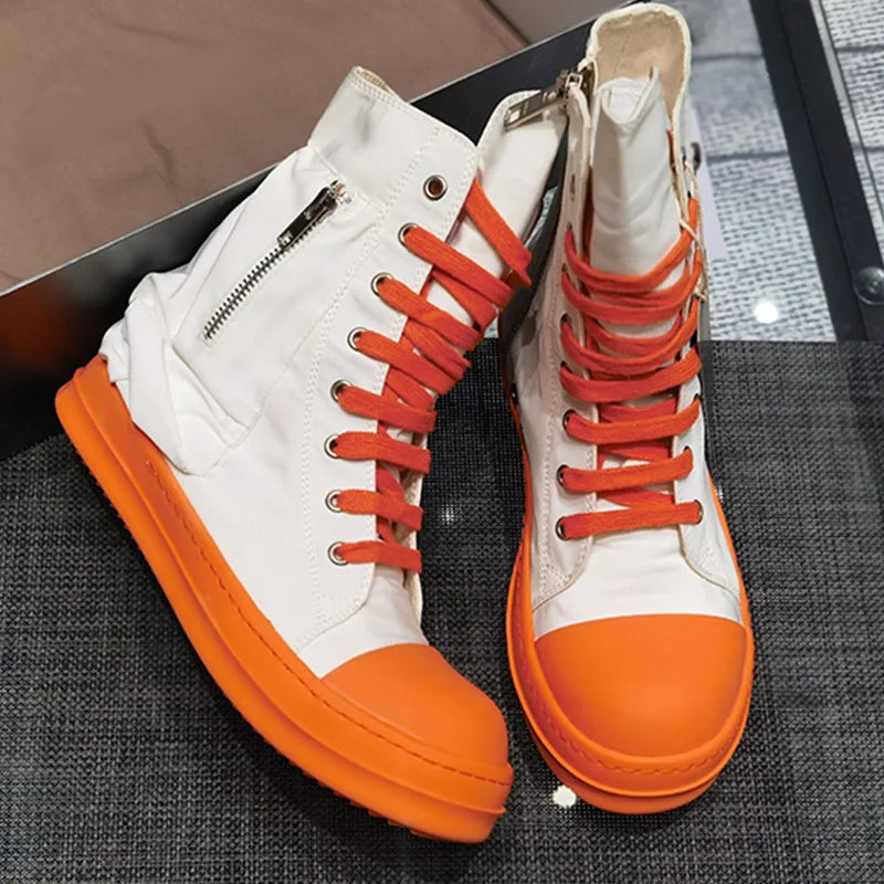 Famous Orange White High Top Design Women's Shoes High Quality Luxury Thick Sole Brand Original Canvas High End Lacing Boots