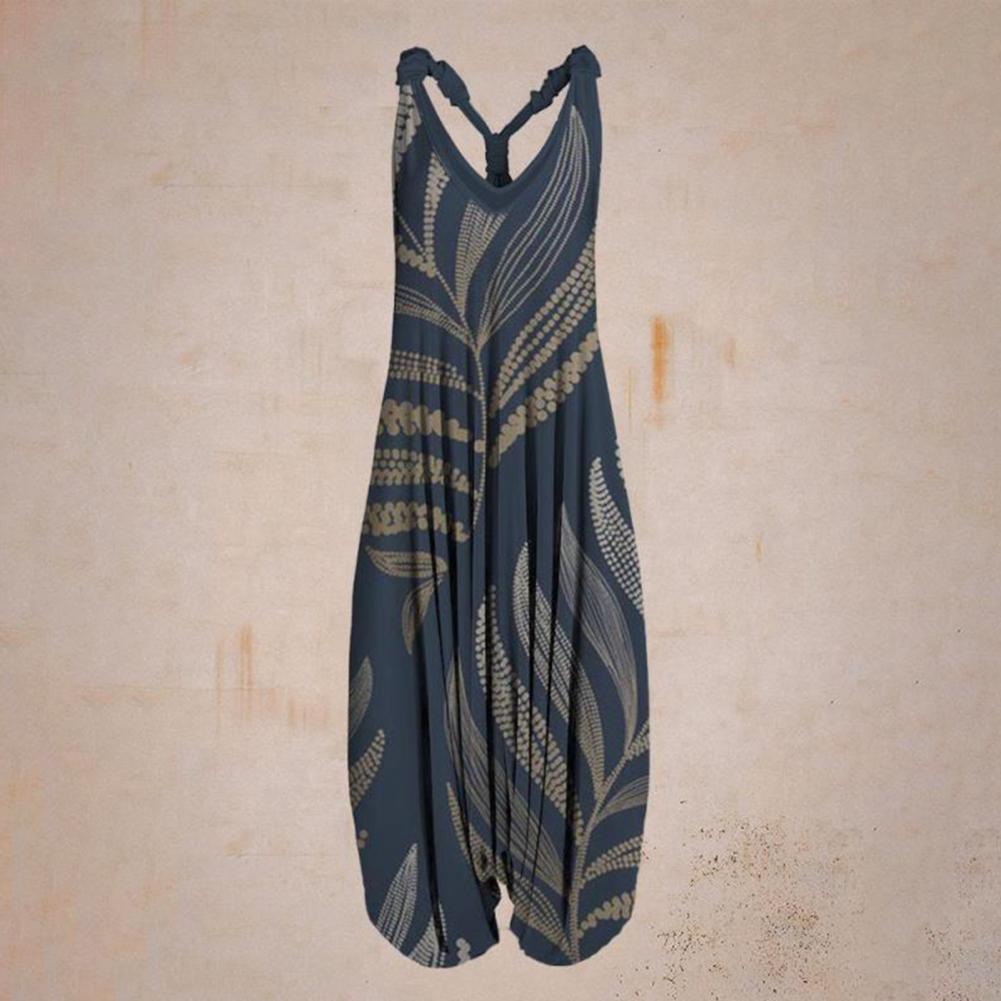 Harem Romper One-piece Jumpsuits Overalls Womens Abstract Print Backless