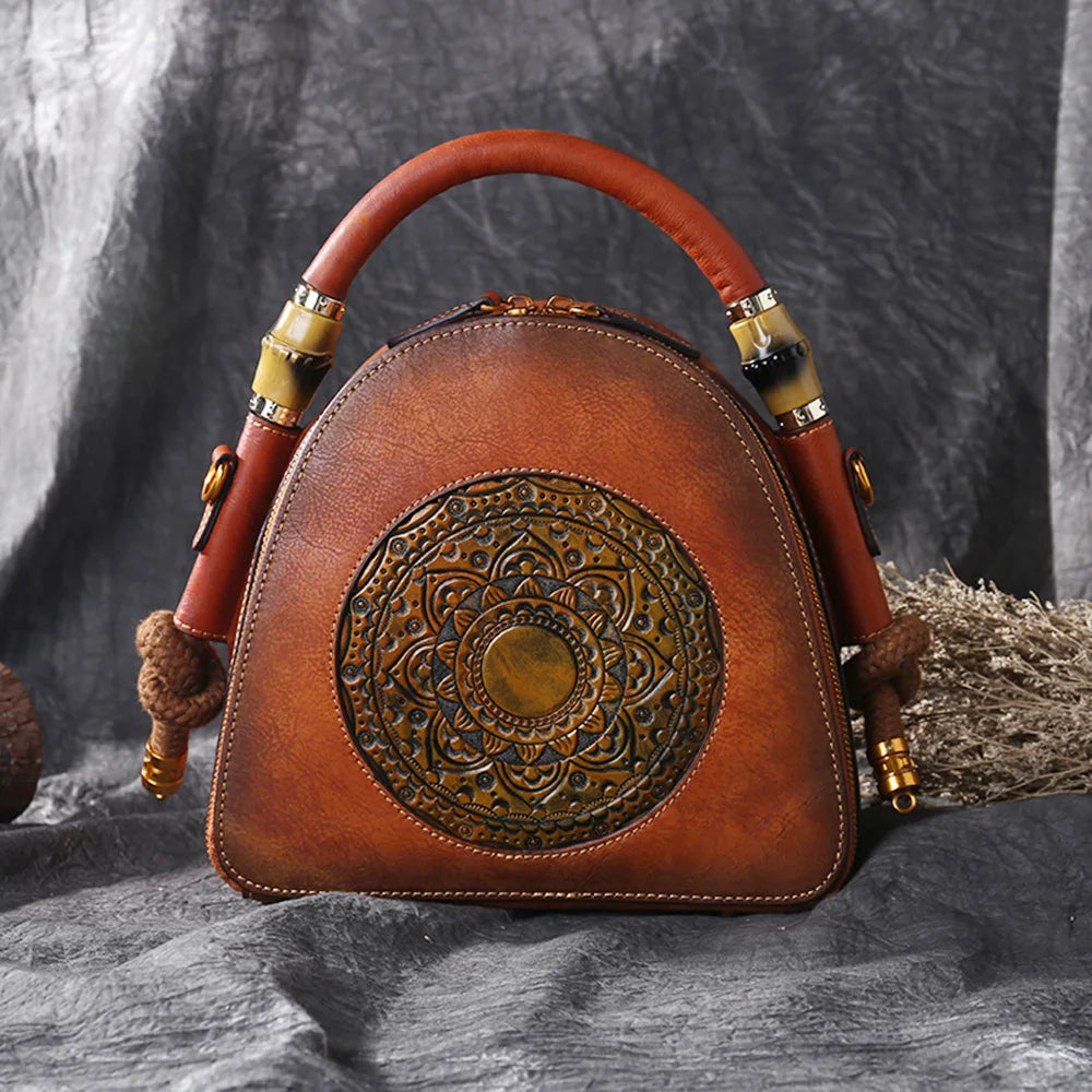 MOTAORA Luxury Handmade Embossed Women Crossbody Bag New Retro Genuine Leather Shell Bag