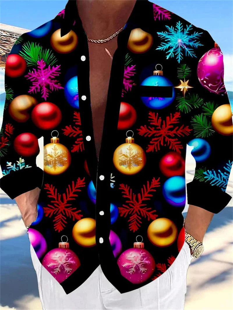 Flower pattern casual shirt men's long sleeved design oversized
