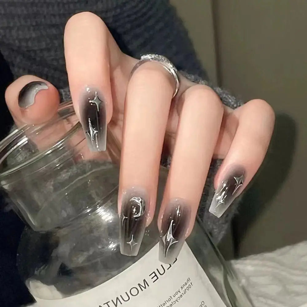 24pcs Gradient Fake Nails French Ballerina Nail Medium Coffin Press on Nails Tips AA6 AA5