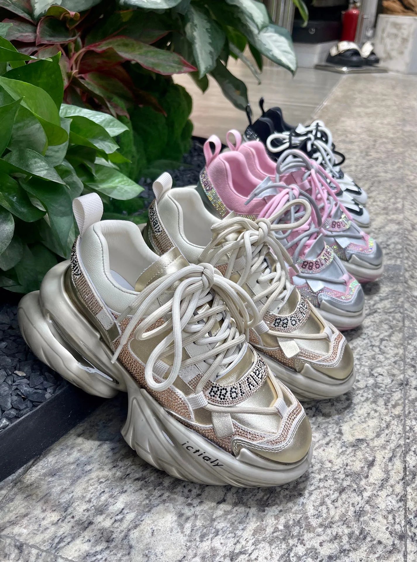 High Heels Platform Chunky Sneakers Unique Design Real Leather Trendy
