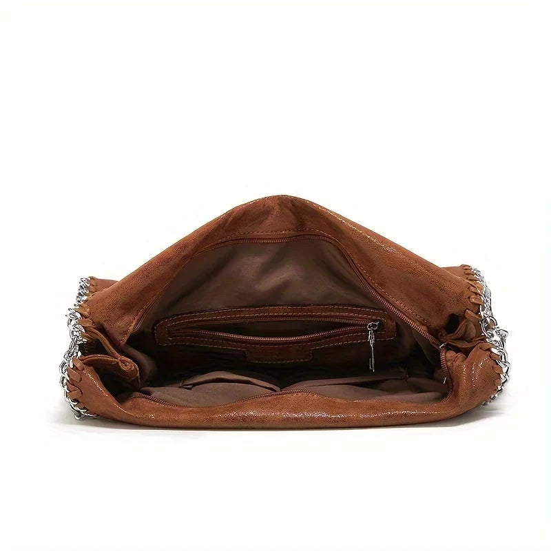 Chain Shoulder Bag, Large Capacity Tote Bag, Fashion Woven Hobo Bag For Women
