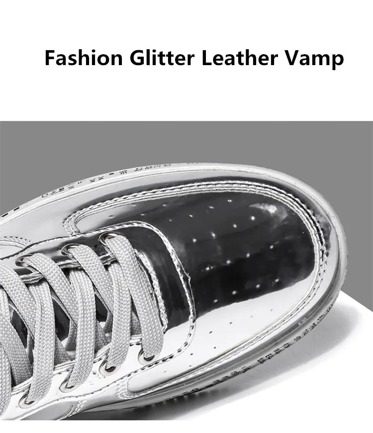 Brand Fashion Mirror Luxury Shoes for Men Women Glitter Leather Shoes Casual Men Golden