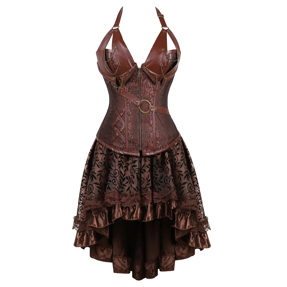 Corset Dress Brown Lace Woman Skirt Plus Size Halloween Faux Leather Brown / XXXL / United States Brown / XXL / United States Brown / M / United States Brown / XXXL / United States-Brown / XXL / United States-Brown / M / United States-Brown / L / United States-Brown / XL / United States-Brown / S / United States-