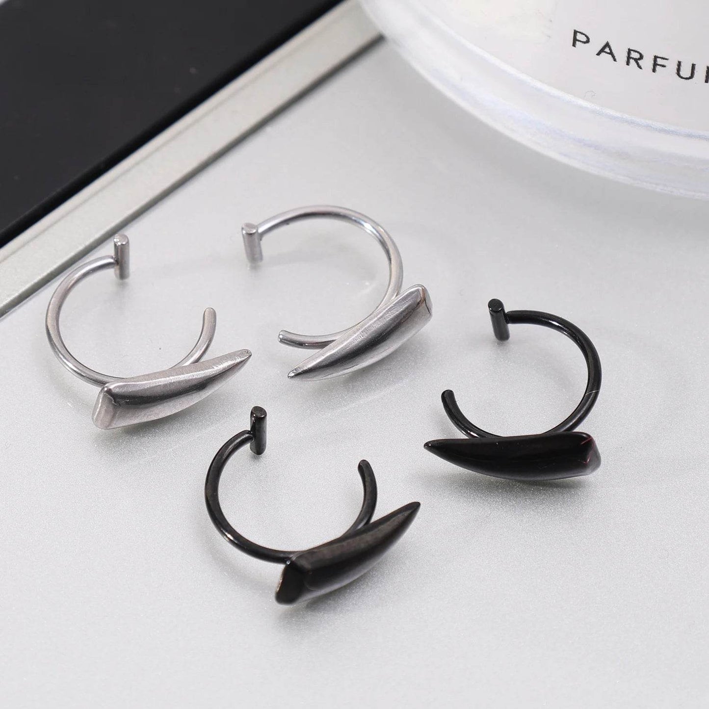1pair Stainless Steel Sharp Teeth Fake Piercing Lip Ring Punk Exaggerated Jewelry for Women Gothic - Fashionqueene.com