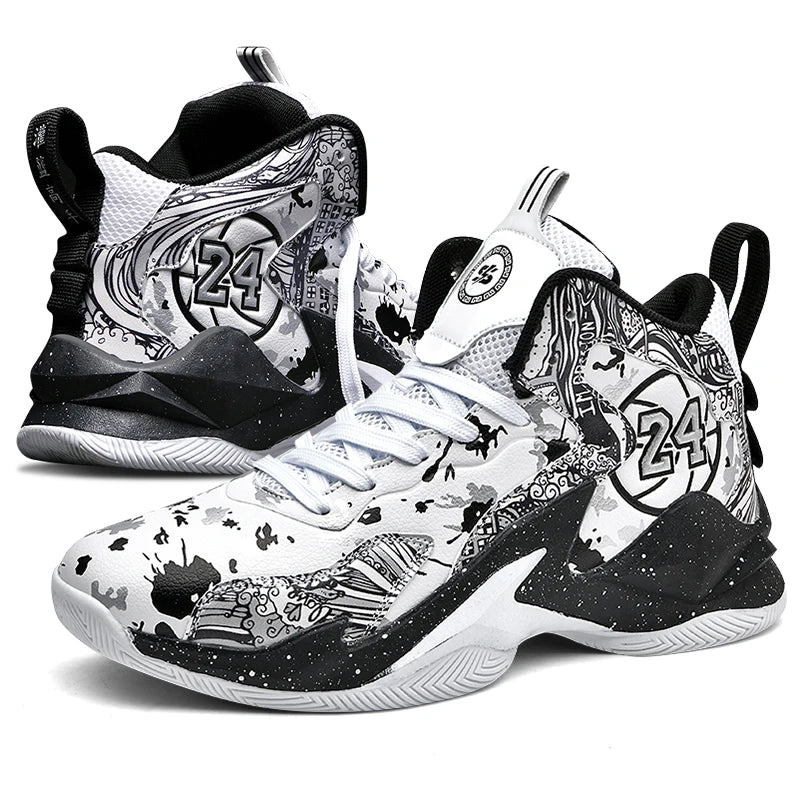 Men's Basketball Breathable Outdoor Shoes Fashion Graffiti Training Shoes White Black United States