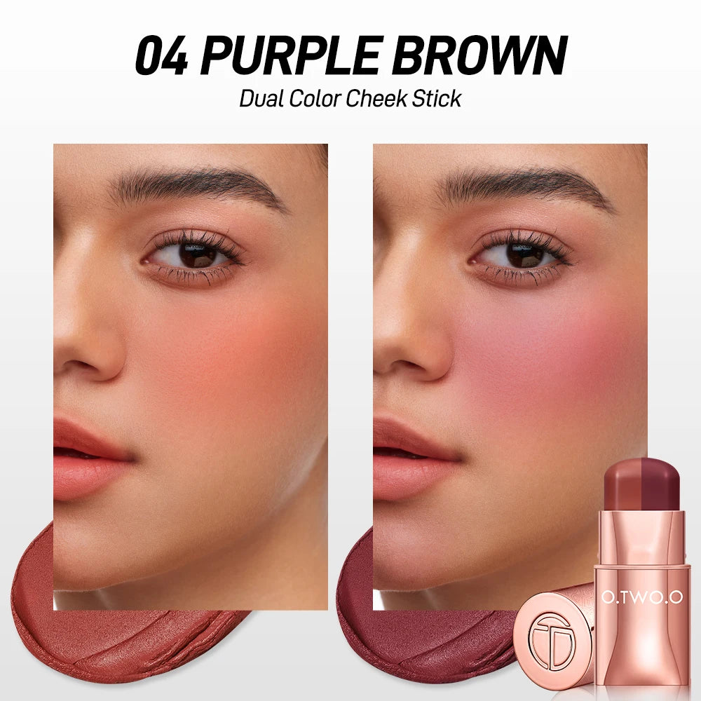 Blush Stick Lipstick 3-in-1 Eyes Cheek Lip Tint Smooth Cream Multi-use Stick Blush Lipstick Makeup 04 Purple Brown CHINA
