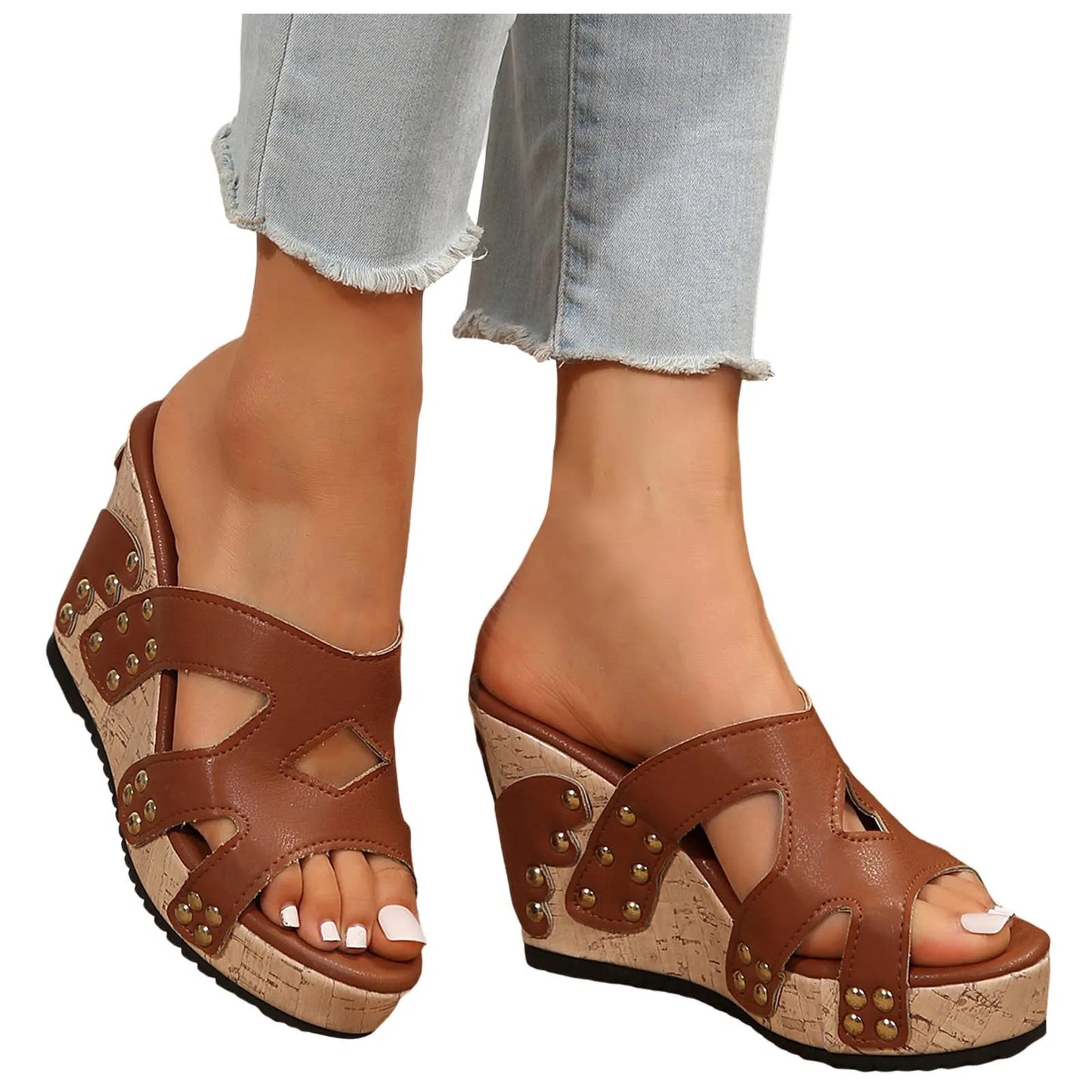 Women Leather Sandals Slope High Heel Casual Button Hollow Slides White / 38 / United States White / 37 / United States White / 42 / United States White / 38 / United States-White / 37 / United States-White / 42 / United States-White / 40 / United States-White / 39 / United States-White / 41 / United States-Brown / 38 / United States-Brown / 37 / United States-Brown / 42 / United States-Brown / 40 / United States-Brown / 39 / United States-Brown / 41 / United States-