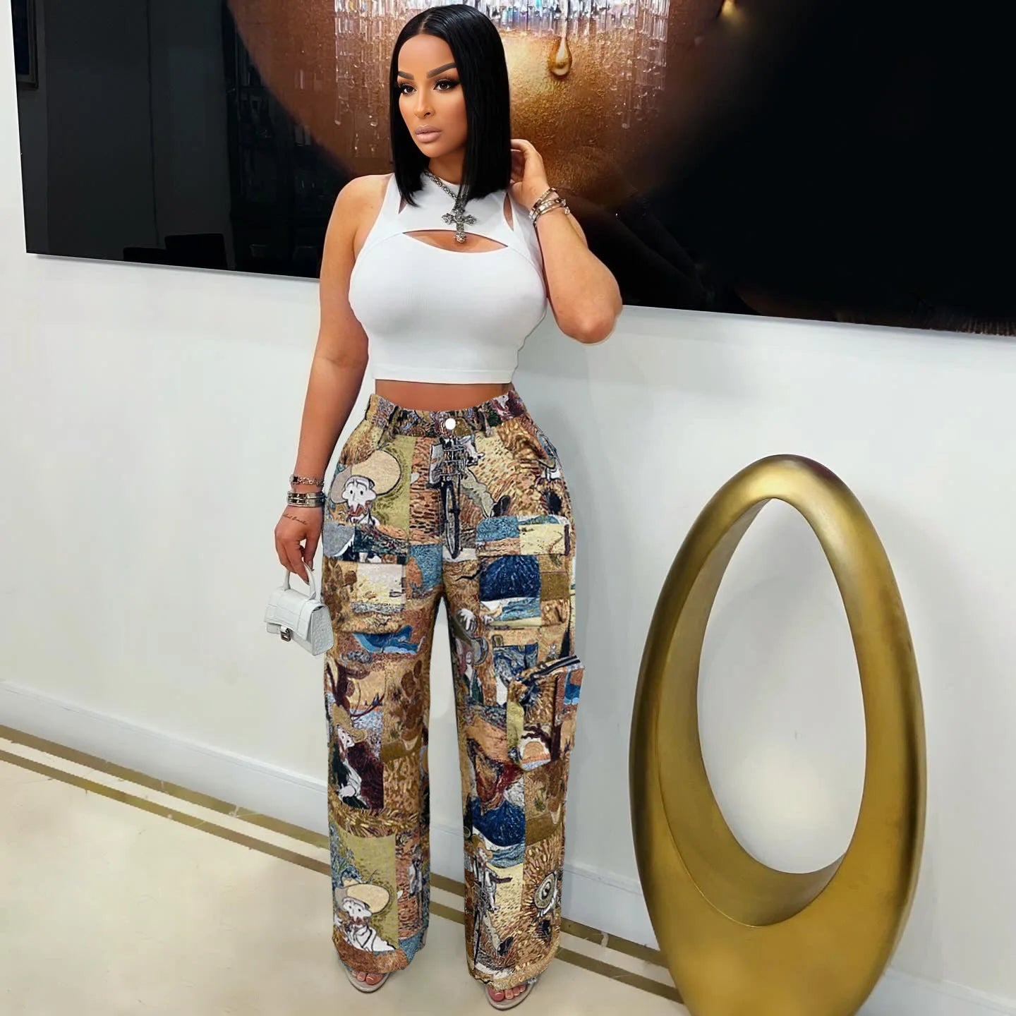 3D Print Wide Leg Cargo Active Hip Hop Straight Sweatpants Trousers