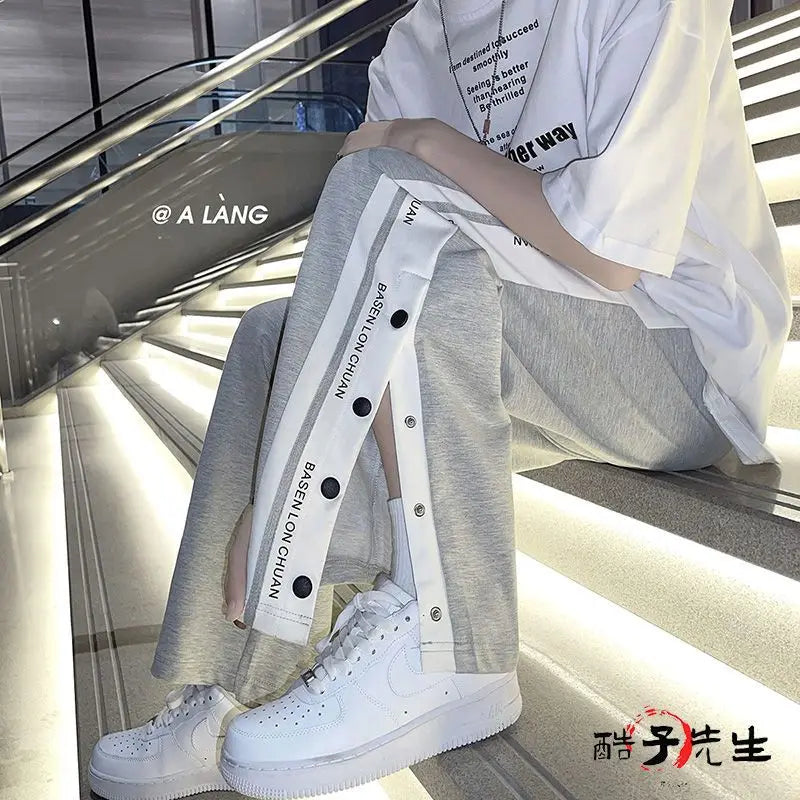 Harajuku Wide leg Sweatpants Oversize Men Side Button Baggy Pants Casual Sport Split Basketball Women Track Trousers
