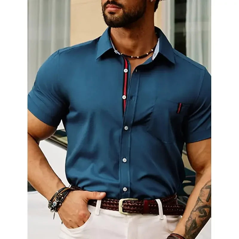 Solid Color Casual Shirt - Fashionable Street Style - Business Linen Material - Men's Short Sleeve Shirt