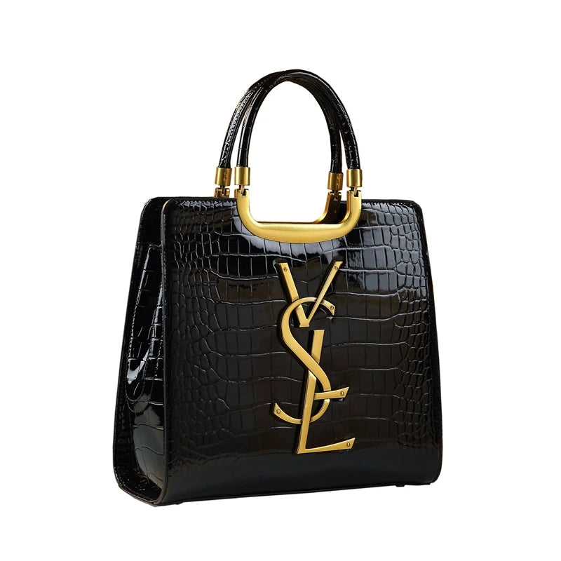 High-grade light luxury handbag Tote bag women's crocodile print single shoulder crossbody bag black Burgundy black-Burgundy-