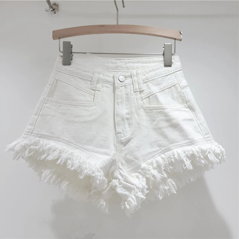 Denim Shorts Pants Low Rise Slim Lady Crop jeans Distressed Chic Casual Short Trousers