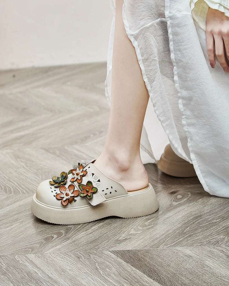 5cm Cow Genuine Leather Flats Comfy Shoes Platform Wedge Appliques Flower Hook Hollow Elthnic Women Slipper Mary Jane Rubber beige / 35 red / 40 red / 39 beige / 35-red / 40-red / 39-red / 38-red / 37-red / 36-red / 35-beige / 40-beige / 39-beige / 38-beige / 37-beige / 36-