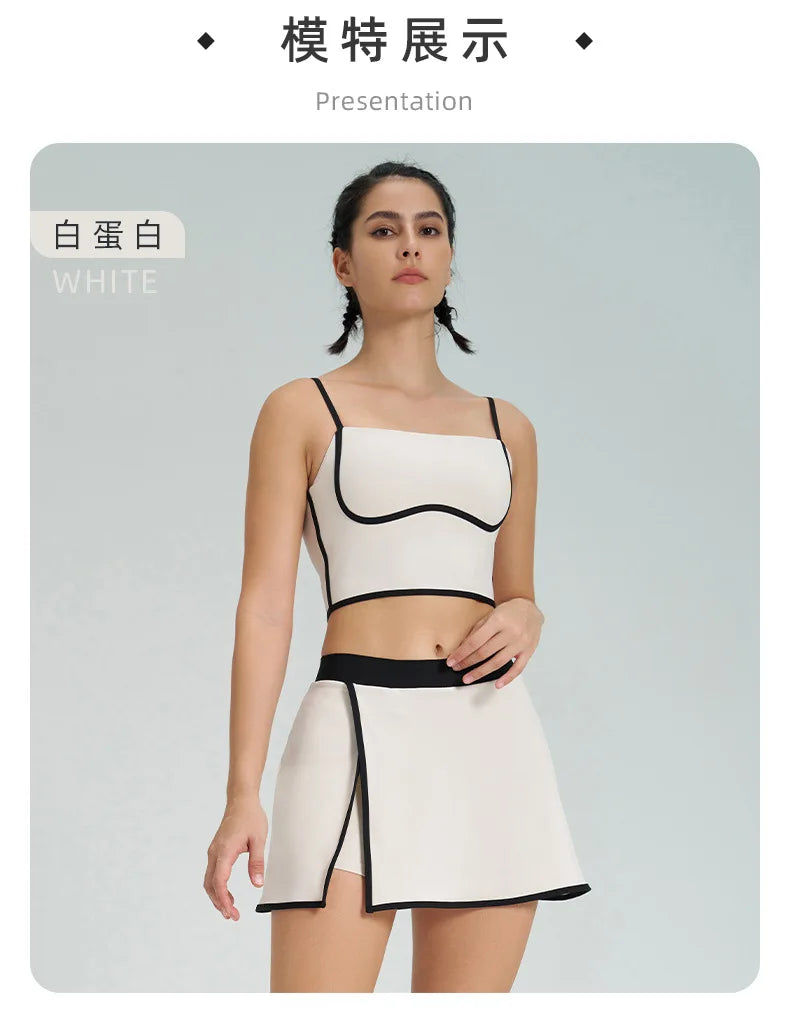 1/2PCS Yoga Set for Women Tennis Outfits Sports Bra Badminton Skirts Workout Sportswear Running Gym Wear Athletic Suits