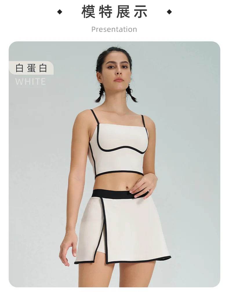 1/2PCS Yoga Set for Women Tennis Outfits Sports Bra Badminton Skirts Workout Sportswear Running Gym Wear Athletic Suits - Fashionqueene.com