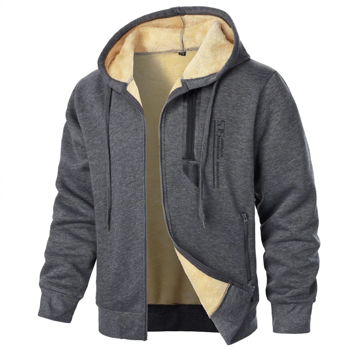 Men's Zipper Hoodie Jackets Lamb Wool Outerwear Coats Loose Casual A-Black / S / United States A-Black / XL / United States