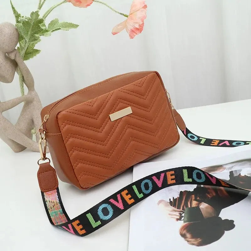 Embroidered Camera Bag PU Material Casual Small Square Bag Versatile Shoulder Strap
