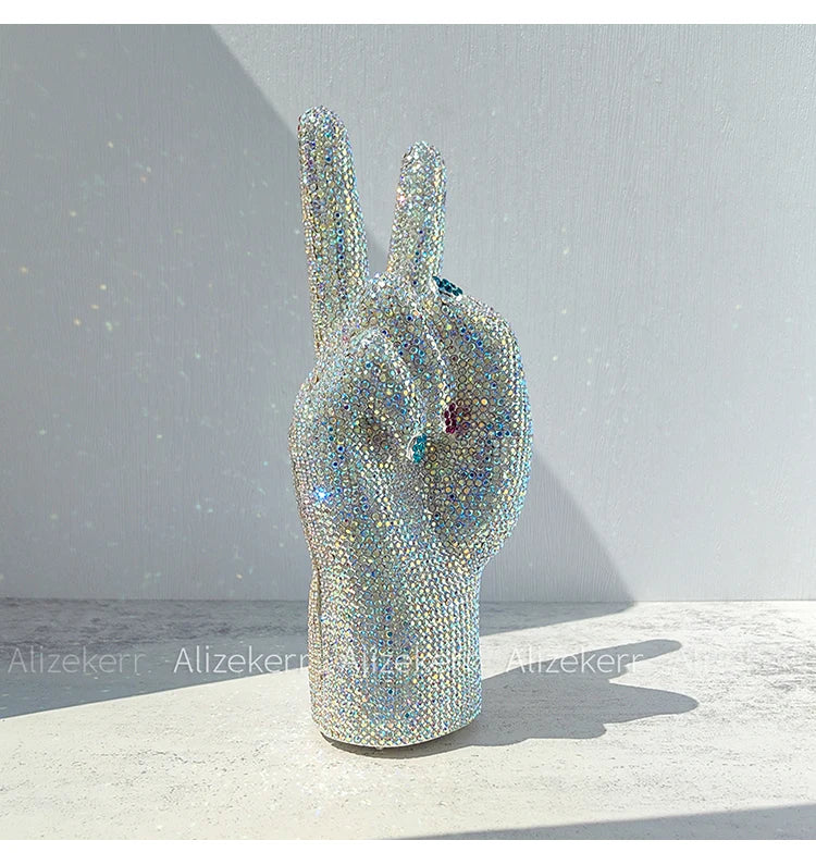 Victory Hand Shaped Diamond Evening Luxury Designer Unique Stylish Rhinestone Purse