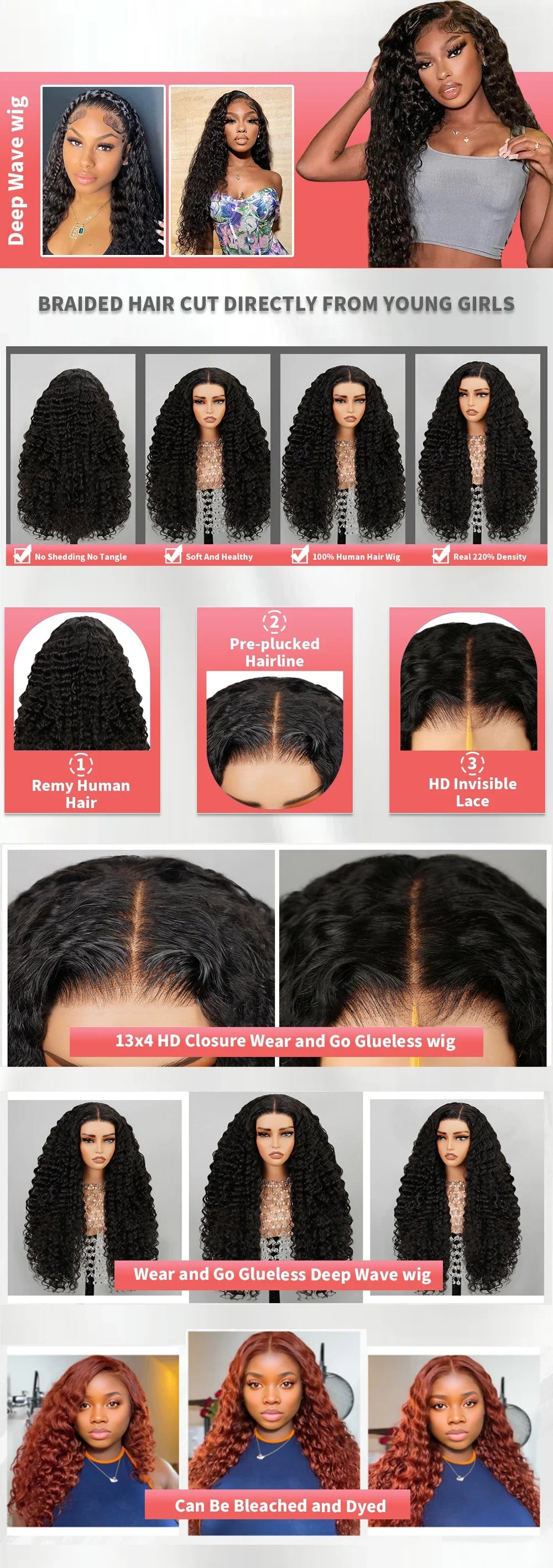 40inch Water Wave Curly Lace Frontal Wigs Deep Wave Lace Frontal 360 Full Human Hair