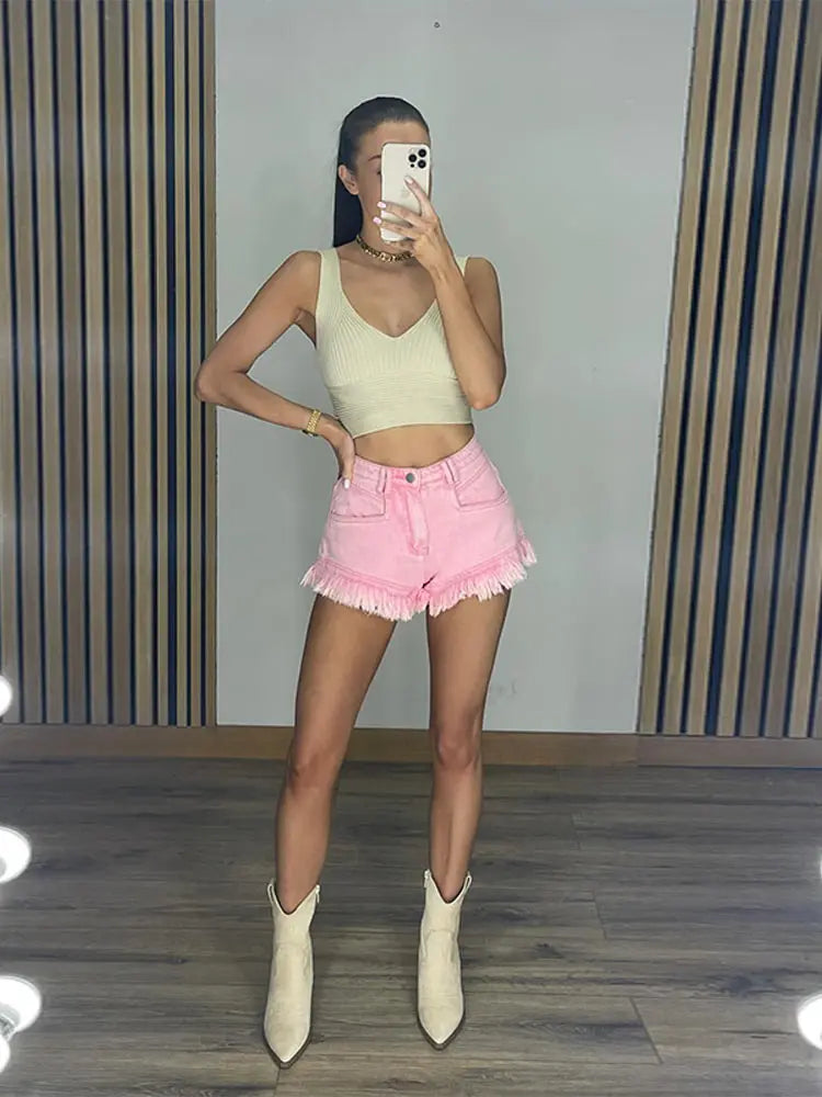 Denim Shorts Pants Low Rise Slim Lady Crop jeans Distressed Chic Casual Short Trousers