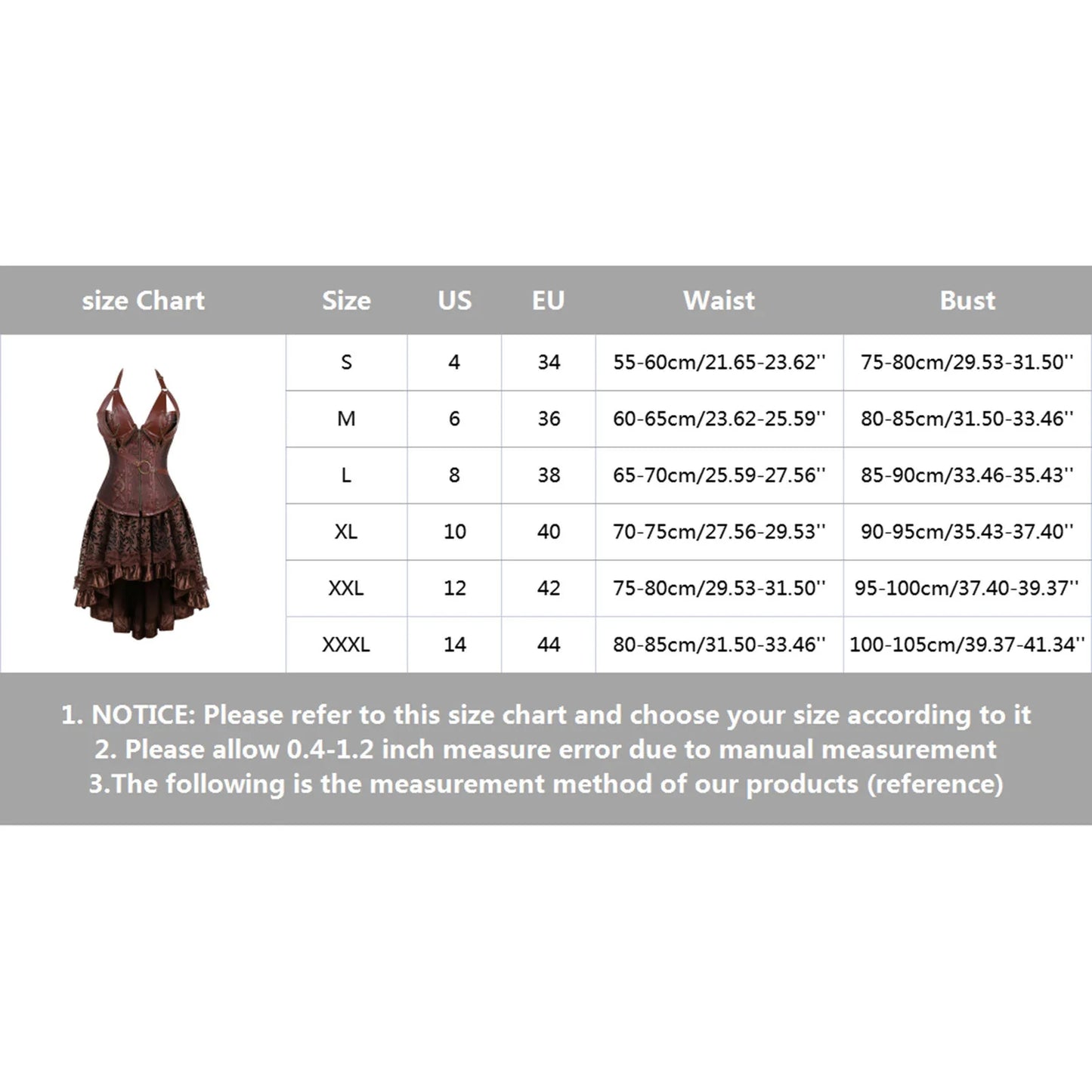 Corset Dress Brown Lace Woman Skirt Plus Size Halloween Faux Leather Brown / XXXL / United States Brown / XXL / United States Brown / M / United States Brown / XXXL / United States-Brown / XXL / United States-Brown / M / United States-Brown / L / United States-Brown / XL / United States-Brown / S / United States-