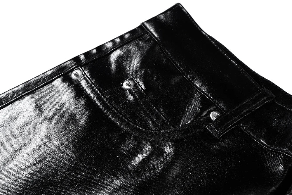High Street Wide Leg Glossy Leather Pants Sashes Boot Cut Men and Women Straight Baggy Casual Jeans Oversized Flared Trousers