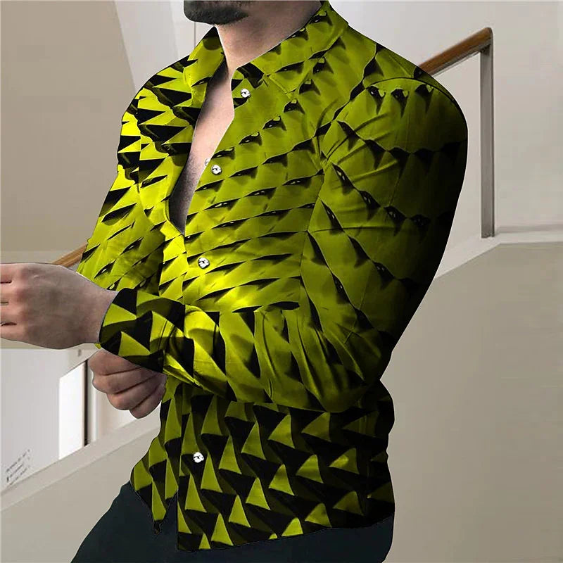 Men's Shirt Polo Button Shirt Casual Western Print Top Men's Cardigan Top