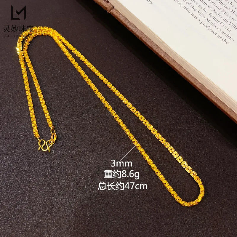 Luxury 24K 9999 Pure Gold real gold Women's cross car flower star necklace bright