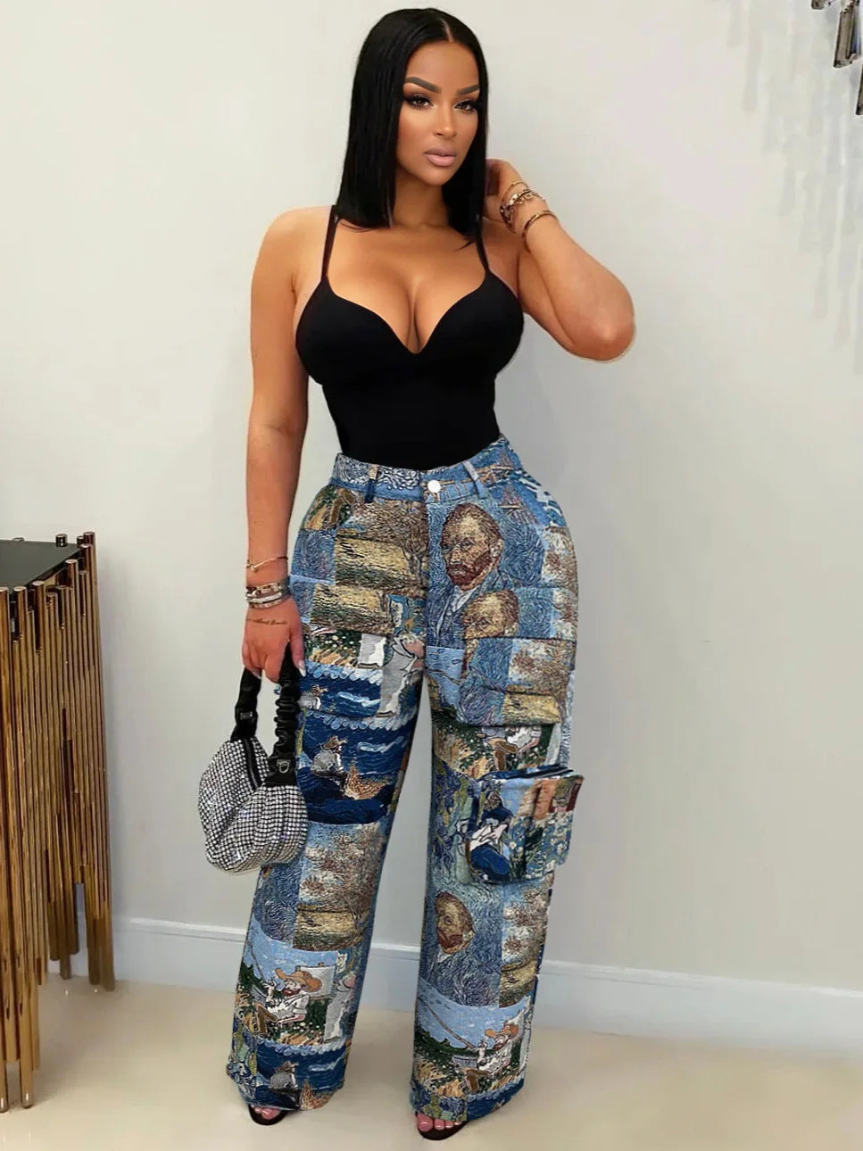 3D Print Wide Leg Cargo Active Hip Hop Straight Sweatpants Trousers