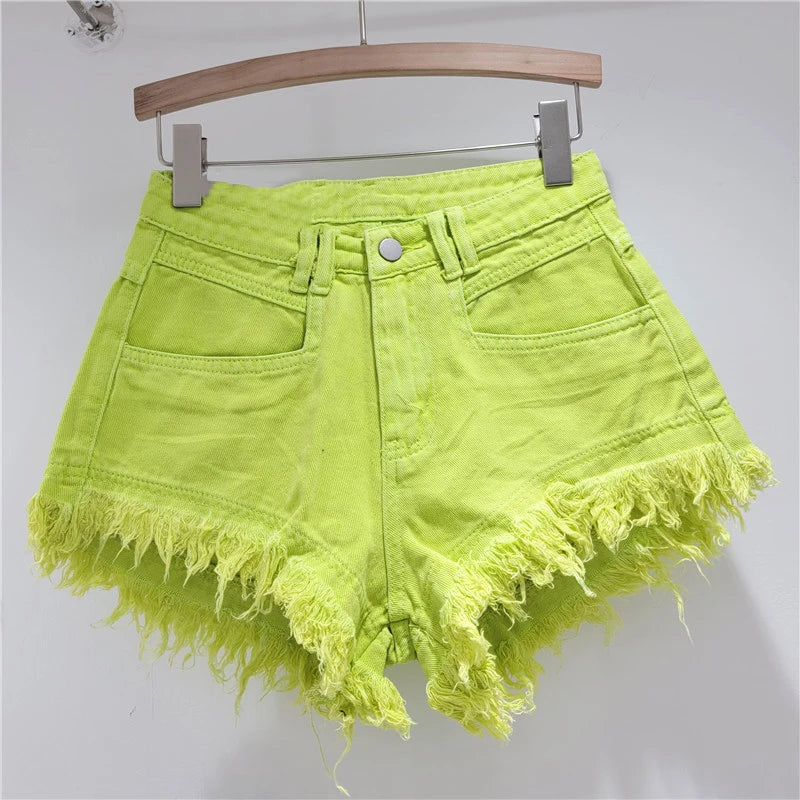 Denim Shorts Pants Low Rise Slim Lady Crop jeans Distressed Chic Casual Short Trousers