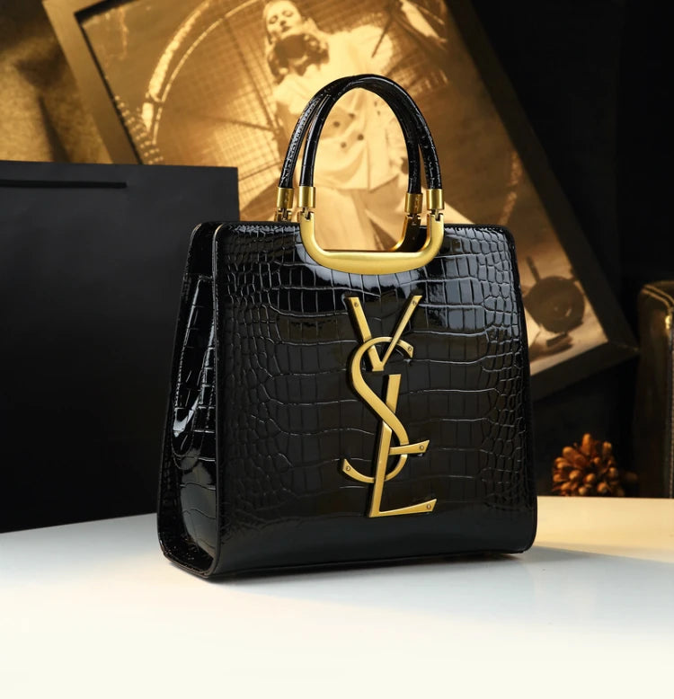 High-grade light luxury handbag Tote bag women's crocodile print single shoulder crossbody bag black Burgundy black-Burgundy-