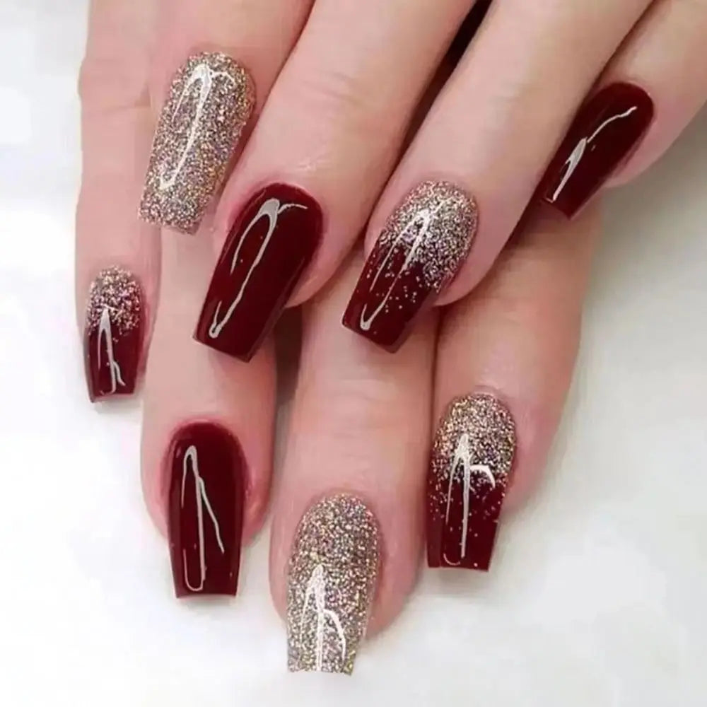 24pcs Gradient Fake Nails French Ballerina Nail Medium Coffin Press on Nails Tips AA6 AA5